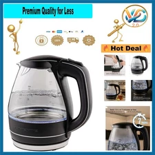 Ovente 1.5L Glass Electric Kettle – Auto Shut-Off, BPA-Free, Black, 1100W