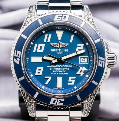 Breitling Superocean 42 mm FACTORY DIAMONDS Blue Dial $9K MSRP Automatic A17364