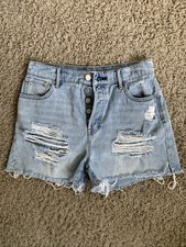 Women  s size 28 PACSUN High Rise Icon button-fly shorts denim blue jean