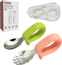 Toddler Utensils, Stainless Steel Baby Forks and Spoons Set with Silicone Handle