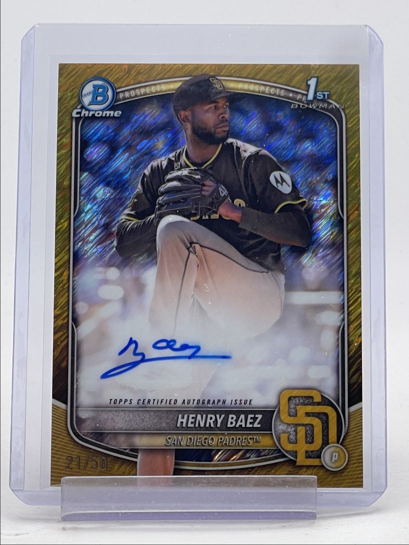 HENRY BAEZ 2025 BOWMAN CHROME 1ST GOLD SHIMMER REFRACTOR AUTO /50 Q5451