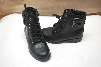 Toddler Girls BLACK FASHION BOOTS Buckle Accents LACE UP ZIPPER FASTEN  Size 11