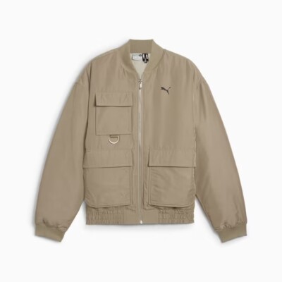 Puma Bomber Full Zip Jacket Mens Beige Casual Athletic Outerwear