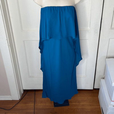 Krisa Strapless Ruffle Layer Dress Cape Back Teal Blue NWT Size Small