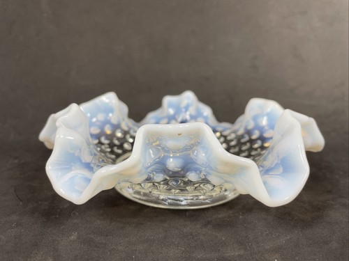 Fenton Iridescent Hobnail Art Glass Candy Nut Dish Bowl Trinket Dish White Clear - Picture 2 of 6