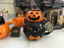 TK Maxx Homesense Halloween Deckel Tee Kaffee Becher Orange Kürbis Schwarze Katze