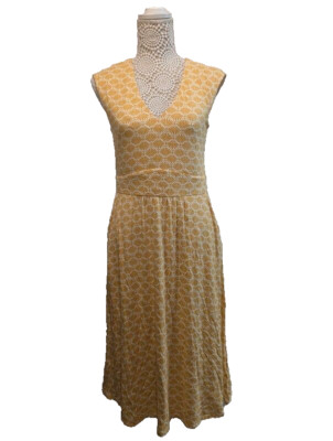 Boden Damen-Midikleid weiß senf Blumen Fächer ärmellos Taschen Jersey 12R