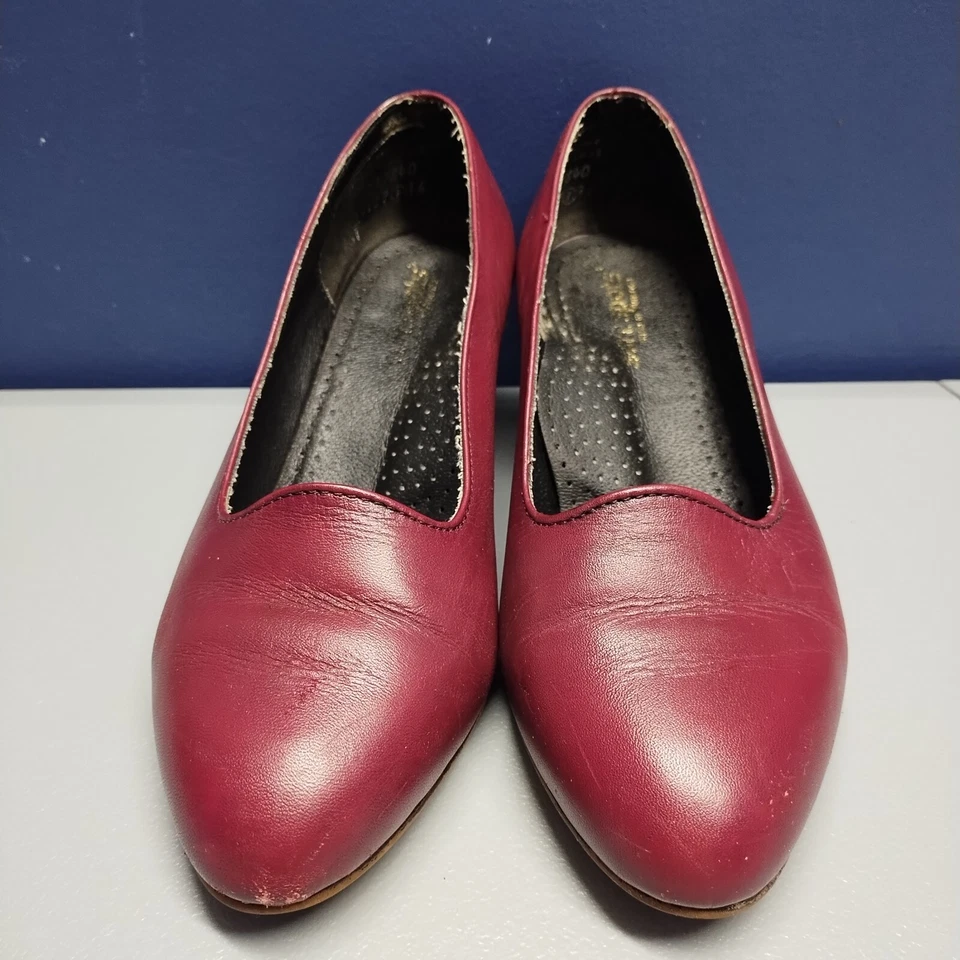Softspots Pump Shoes Womens Size 6.5 Burgundy Leather Comfort Block Heel Slip On - Image 2 of 4