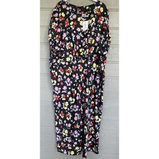 Asos Curve Womens Floral Maxi Dress Size 22 Black Wildflower Smocking Open Back
