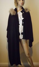 Charlotte & Lisa Raccoon Fur Black Hooded Cape Shawl Wrap Exc One Size