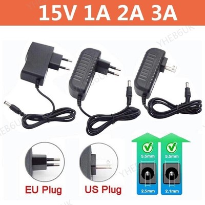 15V 1A 2A 3A AC to DC Power Supply Adapter 100-240V Charger 5.5*2.5mm