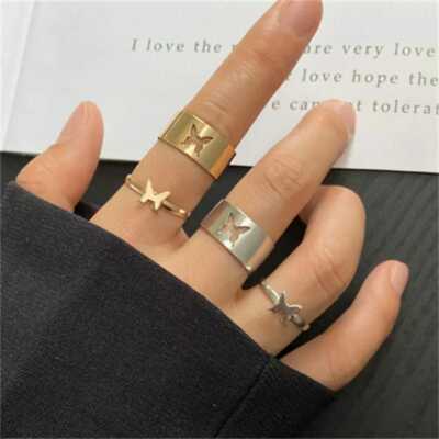 Silver Color Butterfly Rings For Women Men Lover Couple Ring Set