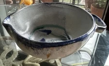 Studio Art Pottery Spout Handled Batter  Mixing Bowl Signed Floral 10 In