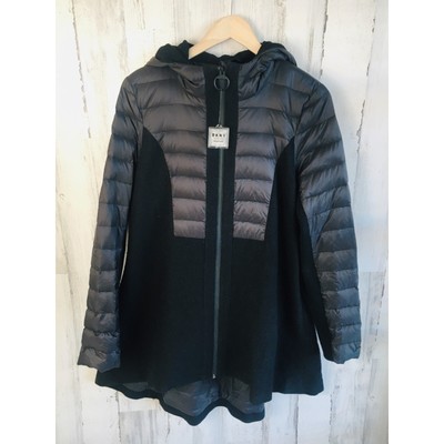 NWOT DKNY Premium Down Puffer Jacket and Wool Hooded Hi Lo Black Swing Trapeze M