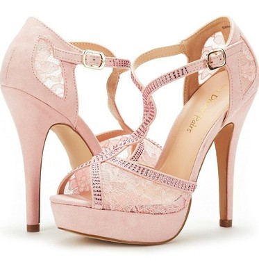 pink lace pumps