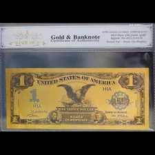 Gold 1899 $1 One Dollar Banknote Collectible with Bag & Certificate