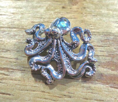 28MM OXIDIZED HEAVY 925 SILVER ABALONE HAWAIIAN HE'E TAKO OCTOPUS SLIDE PENDANT