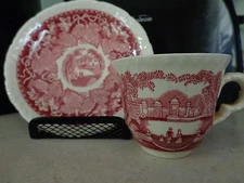 Tea Cup & Saucer Mason's Vista from England,in Red & Pink,Patent Ironstone China