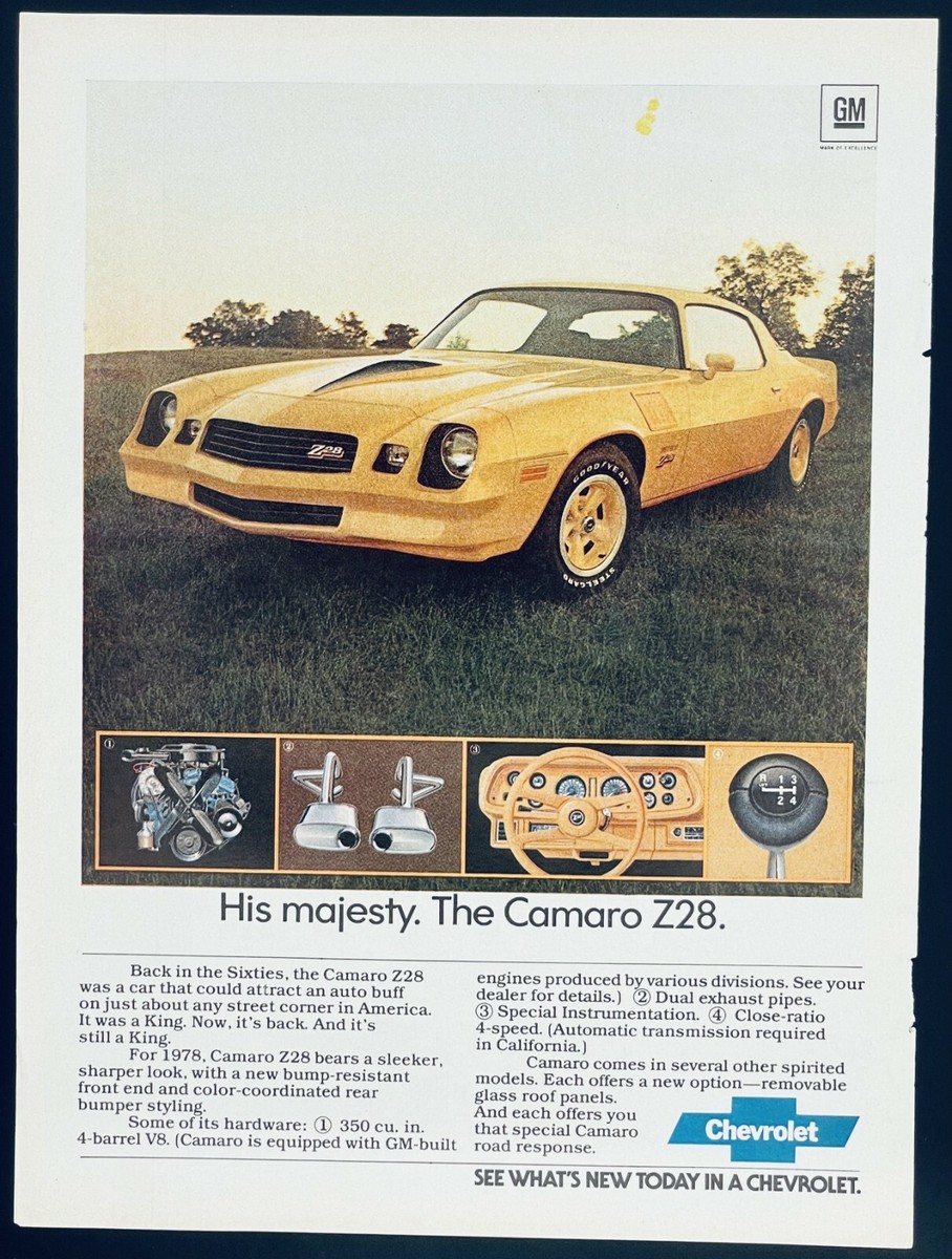 Original Vintage Chevrolet 1978 Yellow Camaro Z28 Ad | eBay
