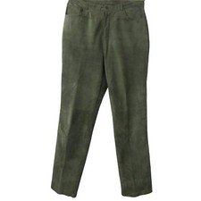 Vintage Womens M High Waist Leather Pants Green 5 Pockets Lined Western Cowgirl