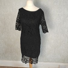 La Redoute Womens Dress UK 12 Black Lace Knee Length Short Sleeve