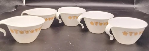 5 Corelle BUTTERFLY GOLD Coffee Tea Cups Open Hook Handle Vintage