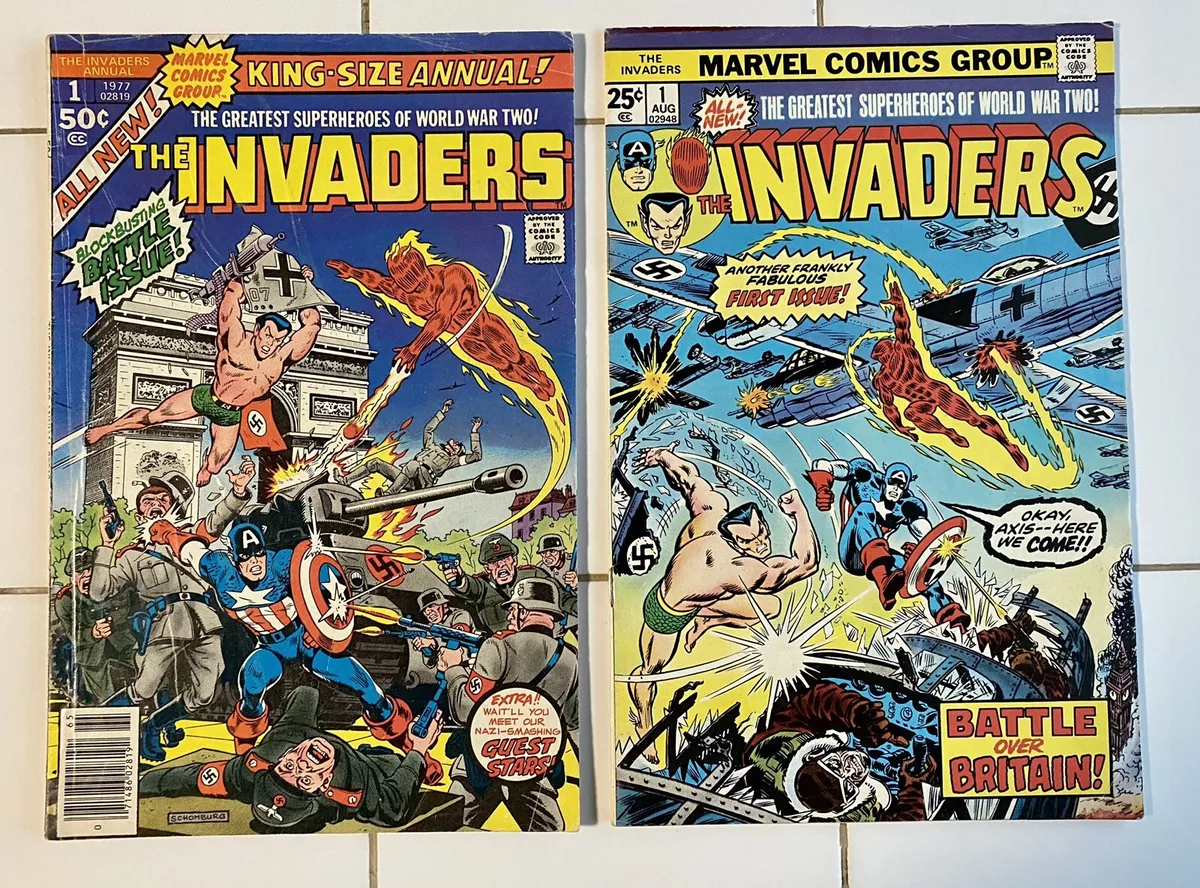 THE INVADERS Superheroes World War II #1 1976 Marvel Comics & KING SIZE  ANNUAL