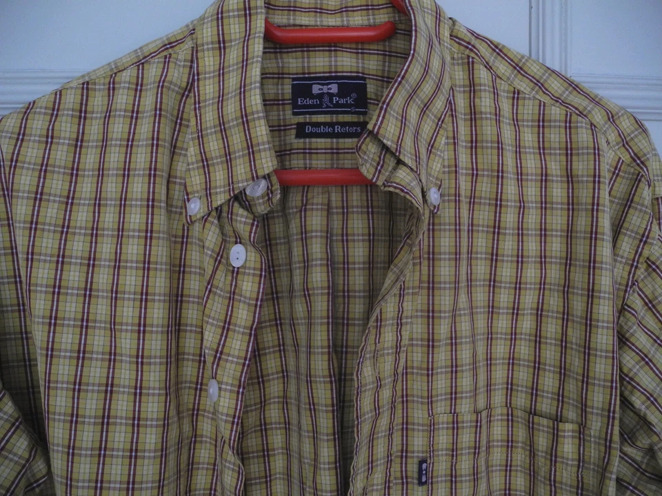 Belle chemise EDEN PARK L manches longues jaune ocre quadrillé rouge blanc - Photo 3/4