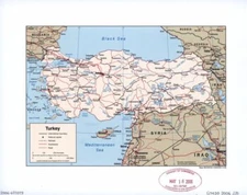 18" x 24" 2006 Map Of Turkey Showing International Boundary Railroad
