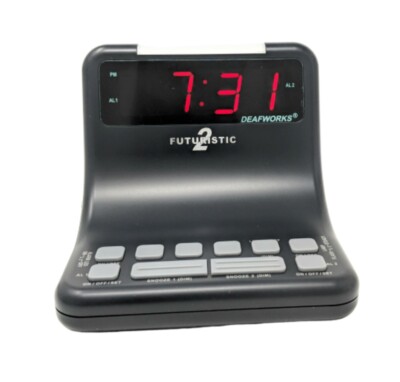 Deafworks Futuristic 2 Dual Alarm Clock With Flashing Or Steady Light Mode And D