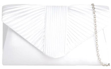 White Clutch Bag Ladies Satin Evening Bag Pleated Shoulder Bag Handbag Prom New