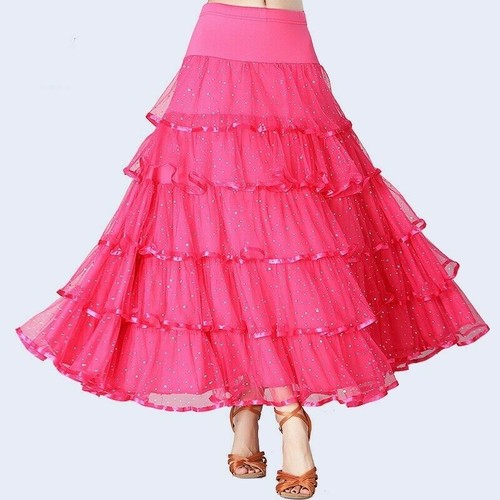 Femme Salle de Bal Jupe Moderne Danse Robe Tutu Sequin Valse Tango Latin - Photo 7/17