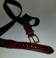 Crookhorn Men's Croc Embossed & Fabric Belt 42 Solid Brass Buckle Made in USA