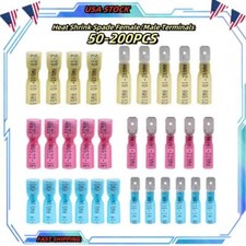 200/100Pcs Heat Shrink Spade Female Male Crimp Terminals Wire Connectors Kit US