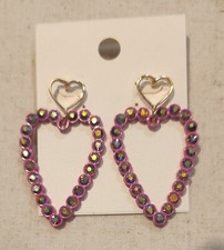    Heart Valentine's Pink Fuchsia Sparkle Drop Earrings