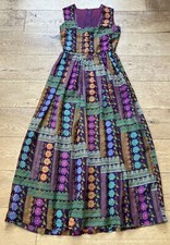 Vintage Trina Lewis Mayfair 1970s Psychedelic Semi Sheer Long Dress Size UK 6-8 