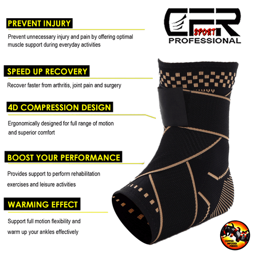 COPPER Compression Ankle Brace Foot Heel Sleeve Arthritis Pain Relief Support - Picture 3 of 15