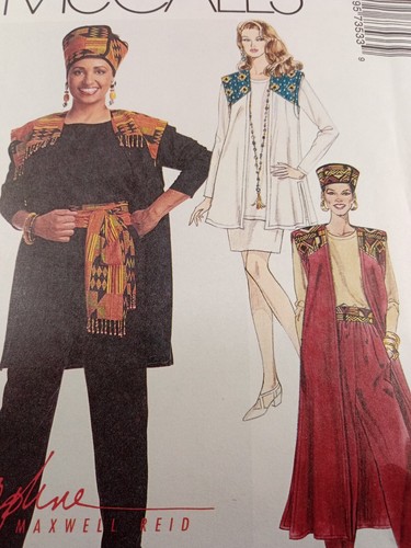 McCALLs 7353 Vtg 90s Duster maxi yoke Vest Hat Sash Pant 12 14 16 UNCUT Pattern - Picture 6 of 9