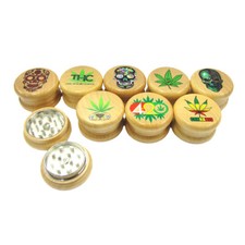 Wooden Metal Grinder Shark Teeth Dry Herb Spice Crusher Skull Leaf 55mm 2 Part