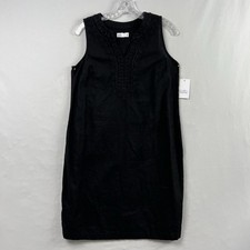 Croft & Barrow Shift Dress Womens XS Linen Blend Black Embroidered Sleeveless