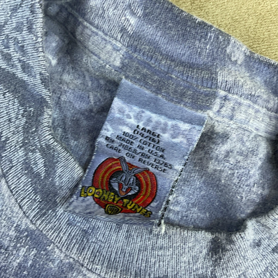 Vintage Looney Tunes T-Shirt Taz Game Basketball AOP 90s Single Stitch Kids Sz L - Image 4 of 4