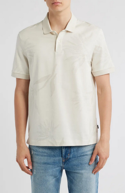 Boss Mens Parris Floral Jacquard Polo in Open White Size 2XT 25090₽