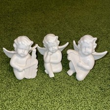 Vintage White Porcelain Cherub Angel Figurines Set of 3 Musical Angels 5”