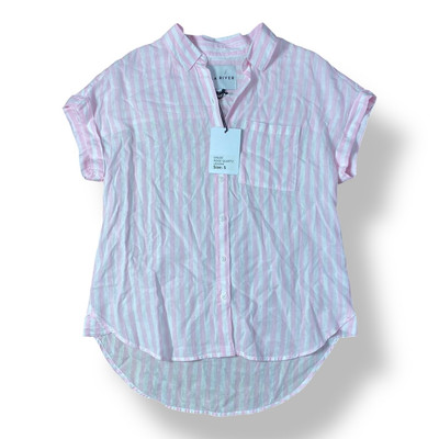 Lola River NWT Striped Linen x Tencel Chloe Top Womens Size S in Rose Quartz