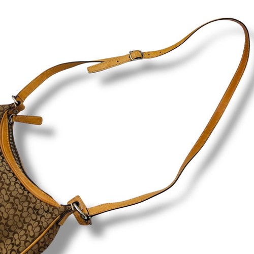 COACH Bolso de Hombro Cartera Firma Lona Cuero Beige Camel Auténtico - Imagen 11 de 24