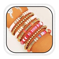 Heishi Bracelets Clay Bead Bracelets Stretch Bracelets for Women L-Colorful 