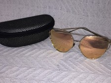 Women's Mid Size Gold Metal Pink Mirror Flat Lens Cat Eye Sunglasses in Case