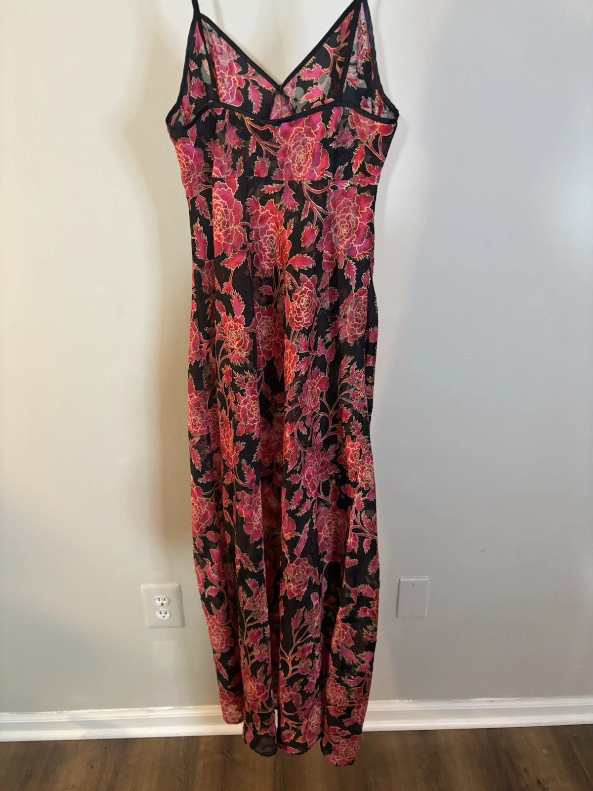 UNDERCOVER Abito vintage Victoria’s Secret rosso rosa nero asiatico floreale lunghezza intera M etichetta oro