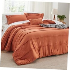 Comforter Set - 4 Pieces Pinch Pleat Bed California King 12 - Burnt Orange