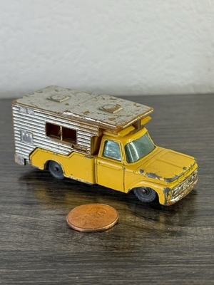 #ad Vintage Yellow Husky Ford F 350 diecast toy camper truck $13.99